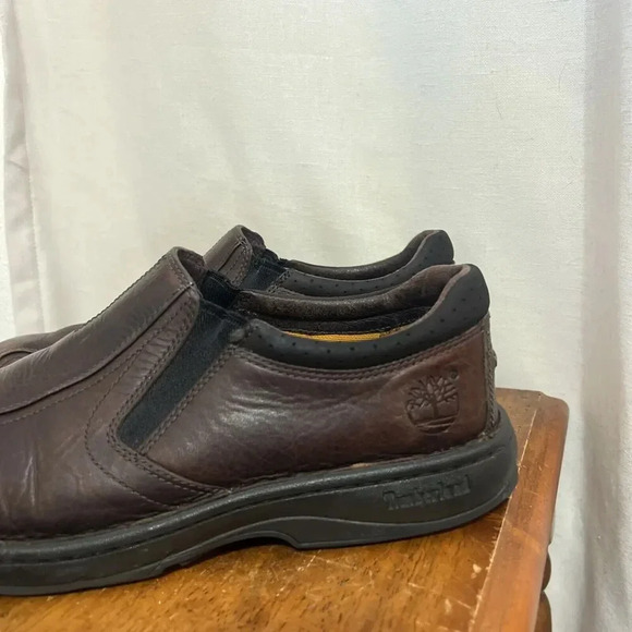 Timberland Loafers Mens Size 9.5 Brown Leather Slip On Classic Logo Sensorflex - Picture 2 of 11